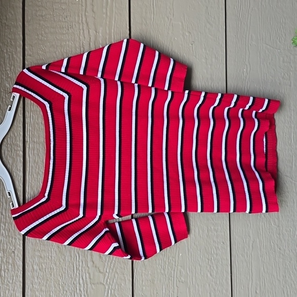 Torrid ribbed sweater scoop neck striped tricolor 2x boatneck off shoulder - Picture 8 of 9